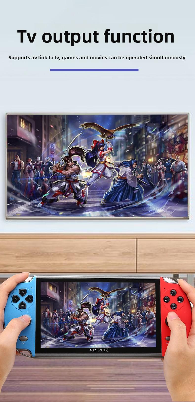 X12 PLUS Handheld Gaming Console, 7-inch Super Large Screen Game Console Handheld with NES, PSP and Arcade Simulators