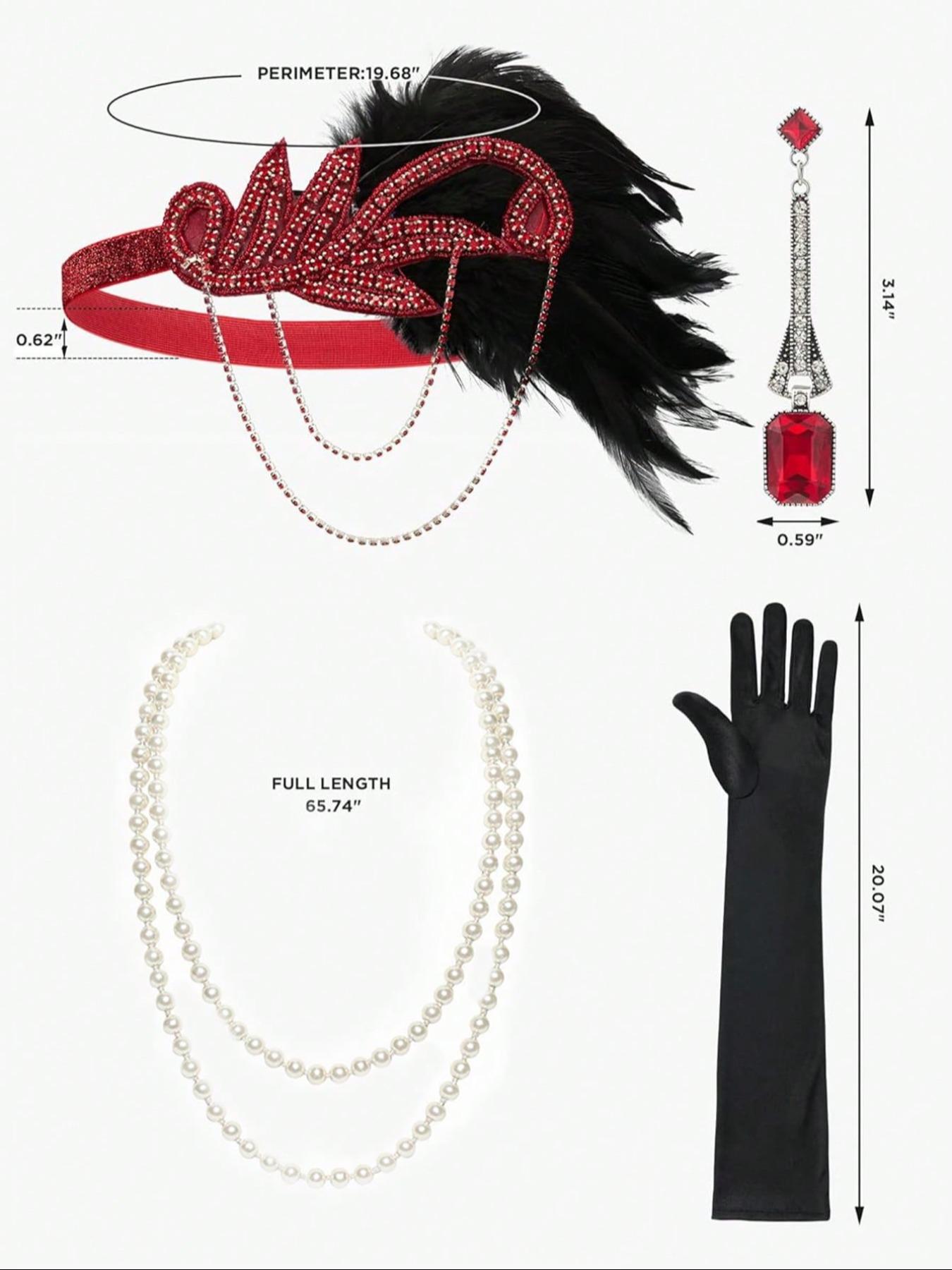 5PC/Set 1920s Flapper Set for Women,Roaring 20s Headband Headpiece Costume Accessories for Halloween Party Cosplay