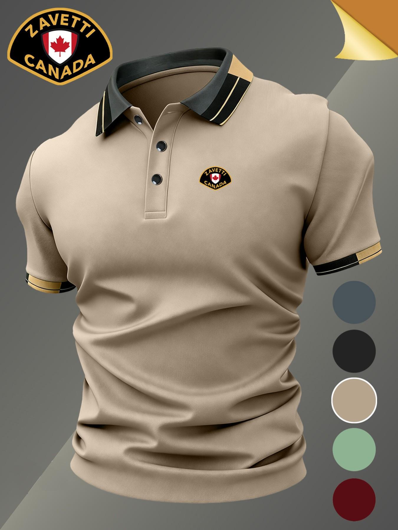 Hh4946 Zavetti Canada Logo Print Men's Polo Shirt, Elastic Casual Breathable Four-Season Comfortable Durable High-End Polo