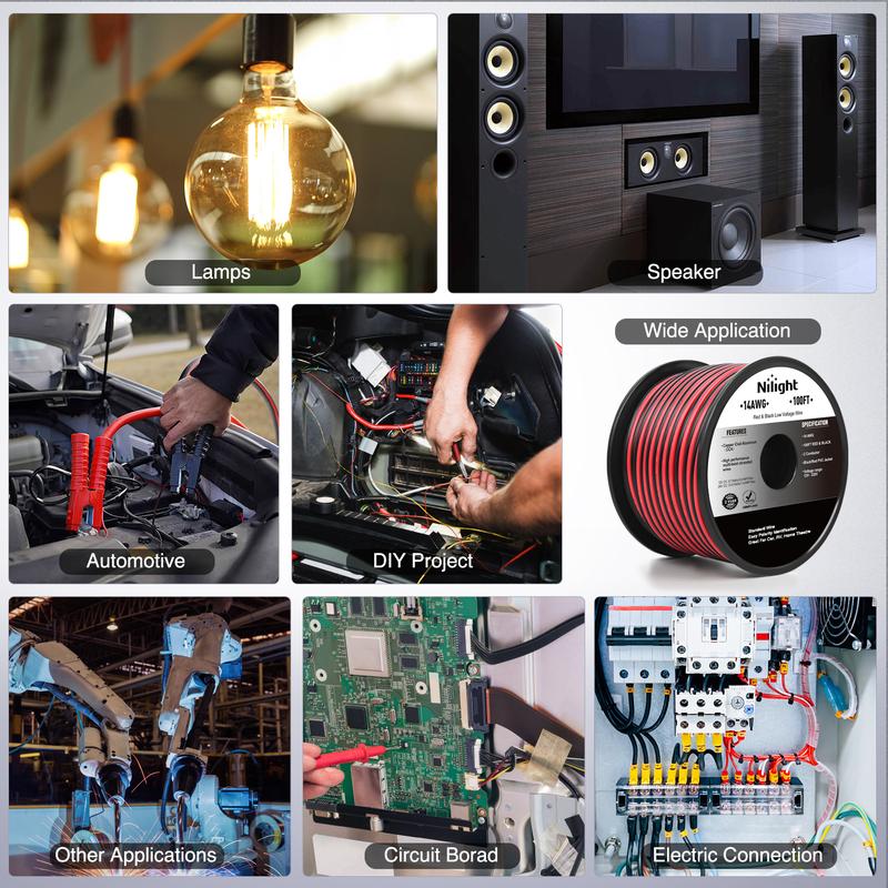 Nilight 100FT 14AWG Copper Clad Aluminum Wire 14/2 Gauge Red Black CCA Electrical Cable 2 Conductor Parallel 12V/24V DC Flexible Extension Cords for Car Audio Radio Speaker Amplifier Plastic Device Strip Wired dealsforyoudays