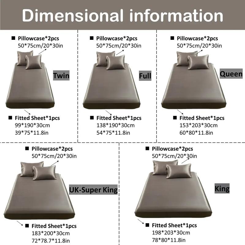 Solid Color Satin Fitted Sheet and Pillowcase Set, Silky Bed Sheets, Soft Breathable Sheet, Soft & Comfortable Bedding Set for Bedroom & Hotel #TOP PICKS