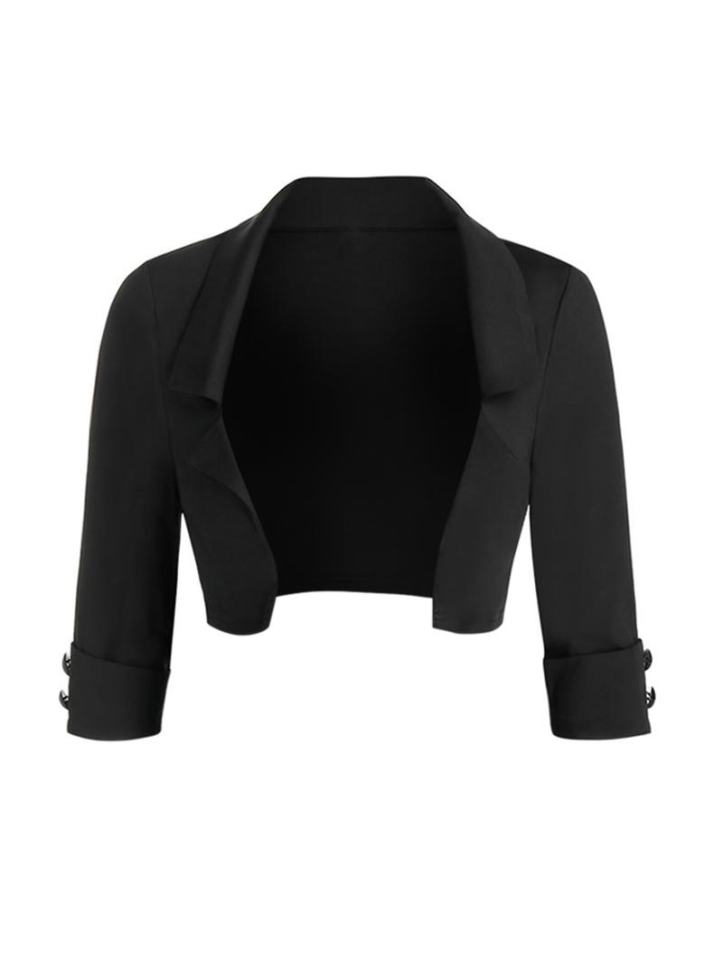 2025 Women's Jacket Coat Tops Solid Color Open Front Crop Jacket Mock Button Turndown Collar Cropped Jackets Black Top 2025 Women's Jacket Coat Tops Solid Color Open Front Crop Jacket Mock Button Turndown Collar Cropped Jackets Black Top