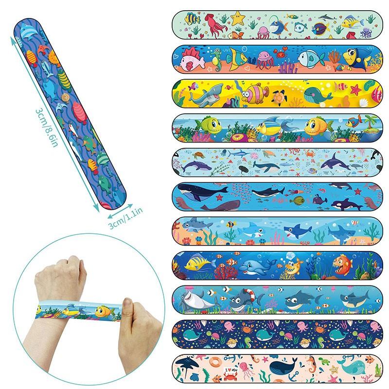 24pcs Ocean Quicksand Slap Bracelet, Mermaid Seashell Wristband, Colorful Marine Animal Snap Band, Assorted Designs, Beach Summer Decor Gift