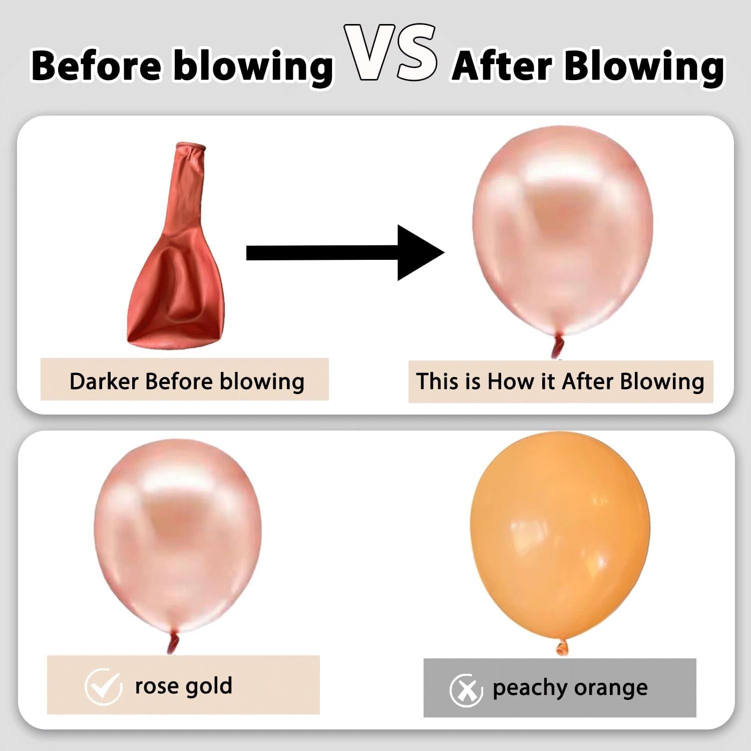 Rose gold colored paper balloons, 50 12 inch metallic rose gold and white latex balloons, paired with plain ribbons, suitable for bridal gatherings, sweet birthday parties, birthday celebrations, and wedding anniversary decorations