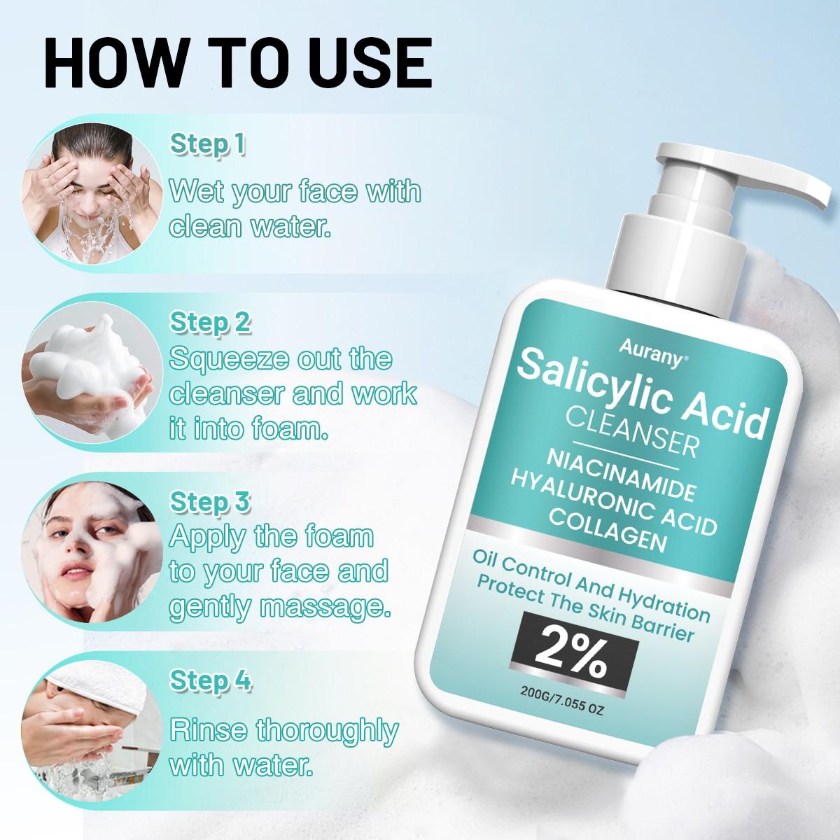 Salicylic Acid Cleanser,Acial Cleanser,Facial Cleansing,Foaming Face Wash, Helps Clear & Prevent Acne Breakouts, Oil Free, Excess Oiloil Control And Hydrationprotect The Skin Barrier,Brightening & Even Skin Tone,Glowing Complexion Face Wash-200g