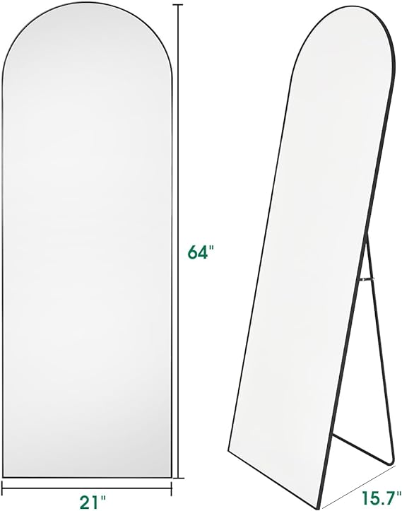 64"x21" Arch Floor Mirror, Full Length Mirror Wall Mirror Hanging or Leaning Arched-Top Full Body Mirror with Stand for Bedroom, Dressing Room, Black