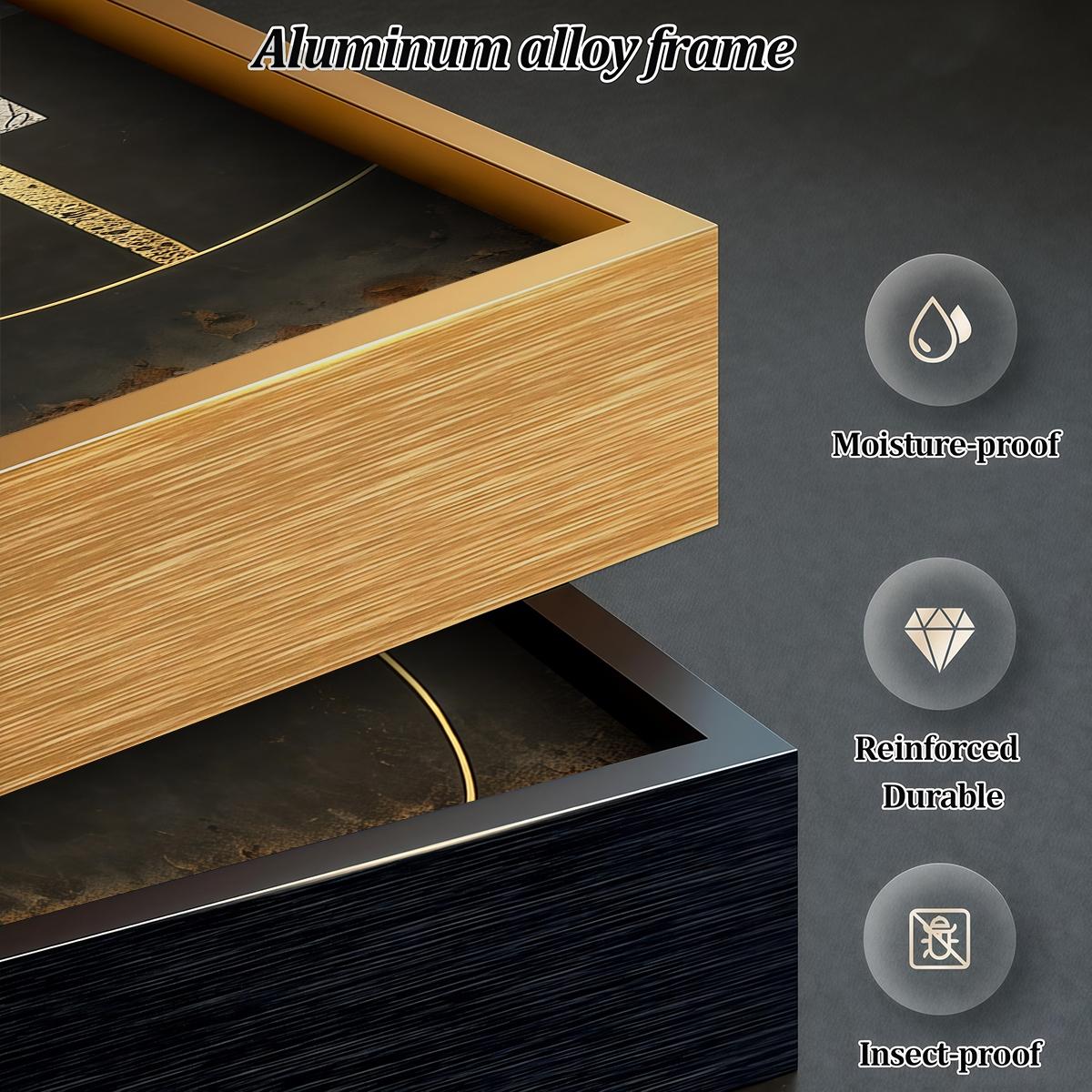 3 Counts Aluminum Alloy Framed Painting, Abstract Geometric Gold And Black Art Pictures, Home Decoration For Living Room, Bedroom, Office, Restaurant, Hallway Wall Decor, Odorless Print Artwork, Luxury Perfect Gift For Friends And Family