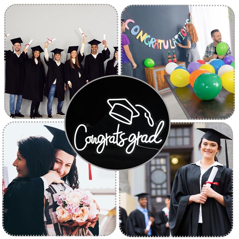 Congrats Grad LED Neon Sign, Graduation Party Decor, Warm White Grad Light Up Letters, Adjustable Congrats Graduation Sign,  LED Light Sign Dorm Room Backdrop, Celebration Gift for Class Congrats Grad(White,Congrats Grad Neon Light)