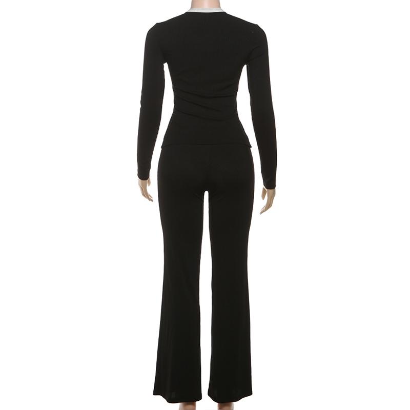 DOUCIU Autumn French Intellectual Elegance Commuting Casual Versatile Simple Women's Thin Contrast Color Button Cardigan Long-Sleeved Top & Trousers Two-Piece Set, Lady, Pants Suit