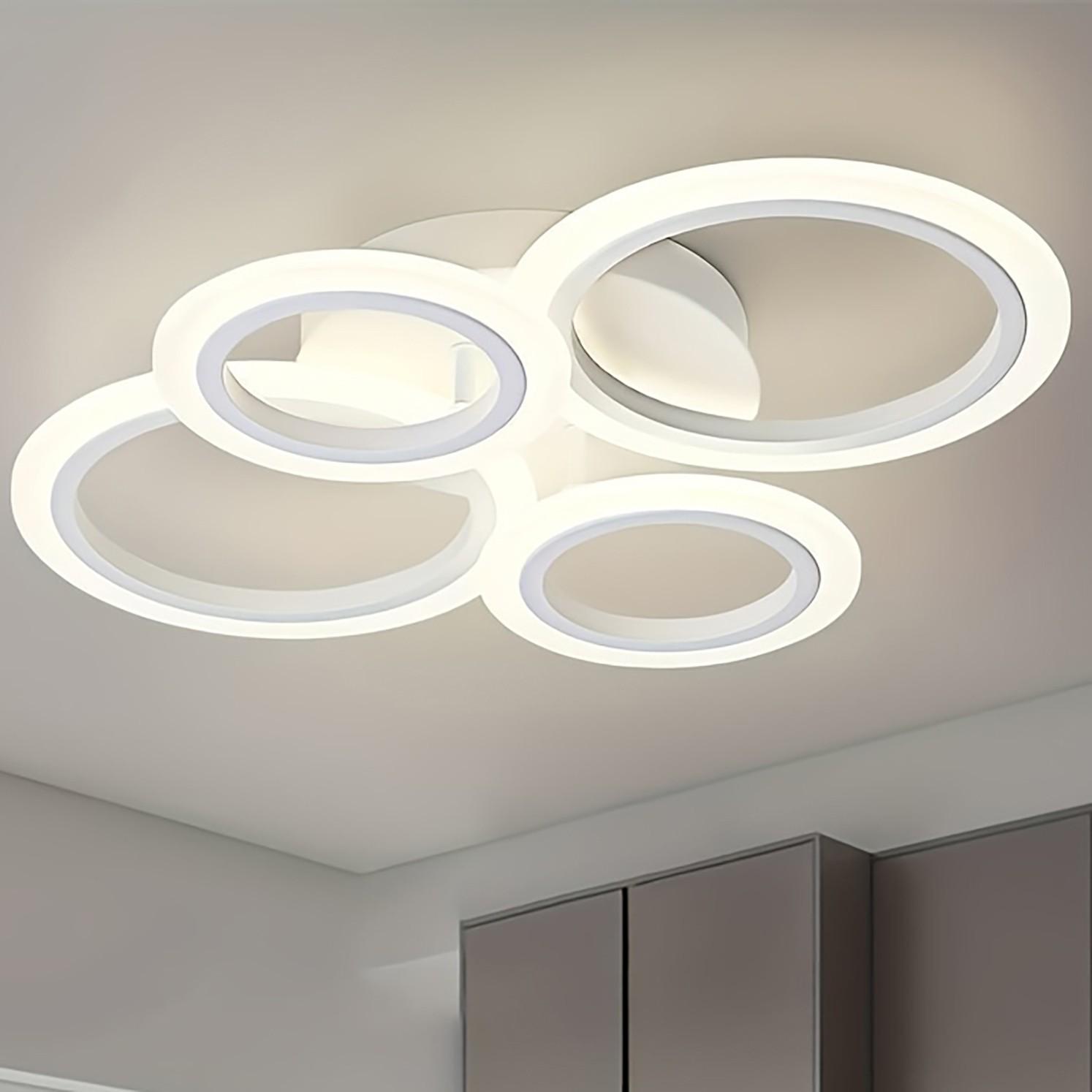 Modern LED Ceiling Light, 4-Light Ring Acrylic Recessed Ceiling Lamp, Living Room Bedroom Kitchen Dining Office Use, Interior Lights, Lighting Fixture, 3000k-6500k