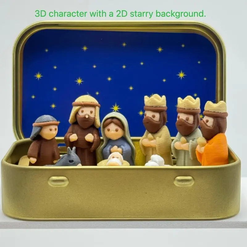 Handmade Miniature Christmas Nativity Scene Set, Portable Pocket-Sized Resin Figurines in a Tin Box, Includes Mary, Joseph, Jesus, Wise Men, Animals, Perfect for Christmas Decorations, Festive Home Decoration