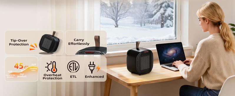 R.W.FLAME Space Heater, Portable Heater Electric Ceramic Fan Small Heaters Handle Indoor Use,Tip-Over/Overheat Protection,60℉ to 87℉ for Home/office