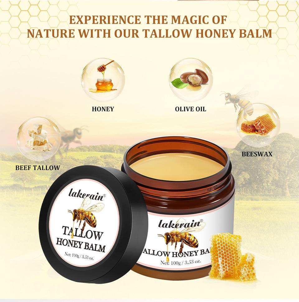 Beef Tallow & Honey Balm Cream, All-Natural Moisturizer Hydrates and Nourishes the Skin, Grass-fed Beef Tallow Honey Balm blend Nourishing Moisturizer for Face, Body & Hands.