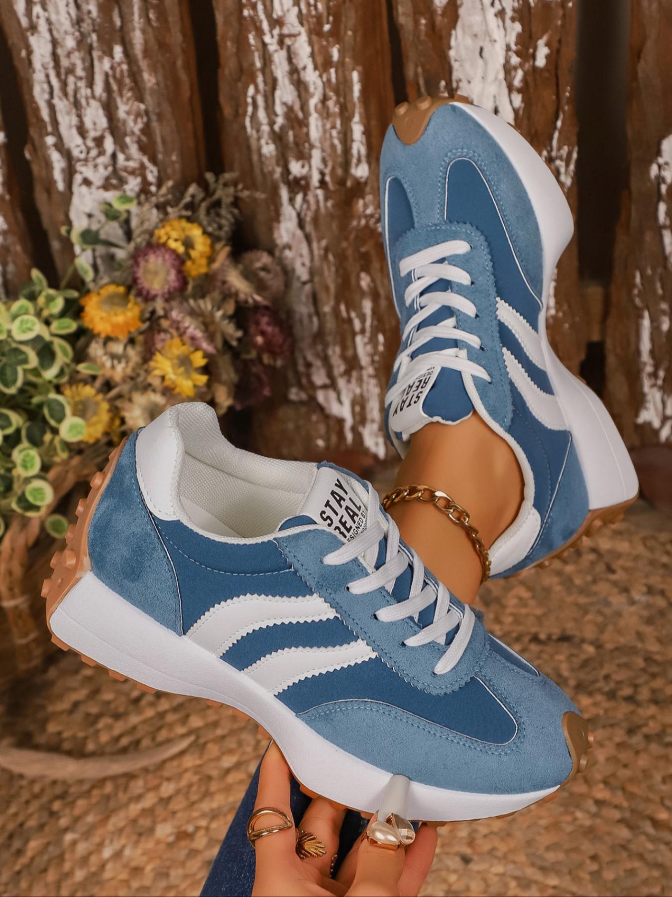 Women's Striped Sporty Shoes, Soft Sole Comfortable Waterproof Casual Sneakers, Trendy Walking Sneaker, Low Top Sneaker, Thick Breathable Easy Clean Anti-Slip, Spring & Fall Wear