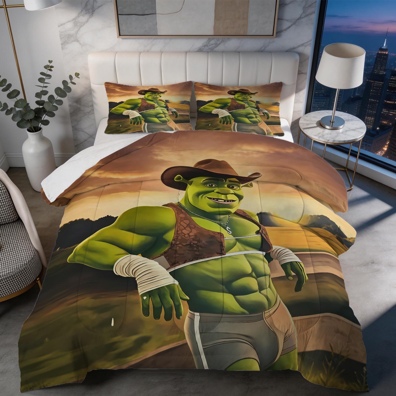 Shrek Pattern Comforter Set, Soft And Durable Bedding Set, Includes 1 Comforter And 1 Or 2 Pillowcases, Daily Holiday Birthday Gift Bedroom Decorations For Kids And Adults