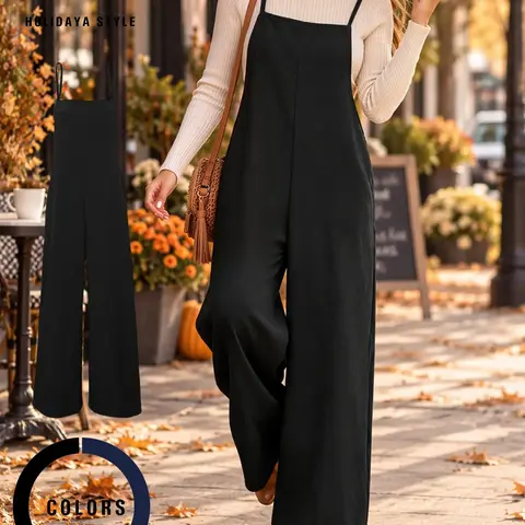 Choove Women's Spaghetti Strap Solid Wide Leg Jumpsuit, Loose Fit Sleeveless One-Piece Outfit for Summer, Beach and Vacation
