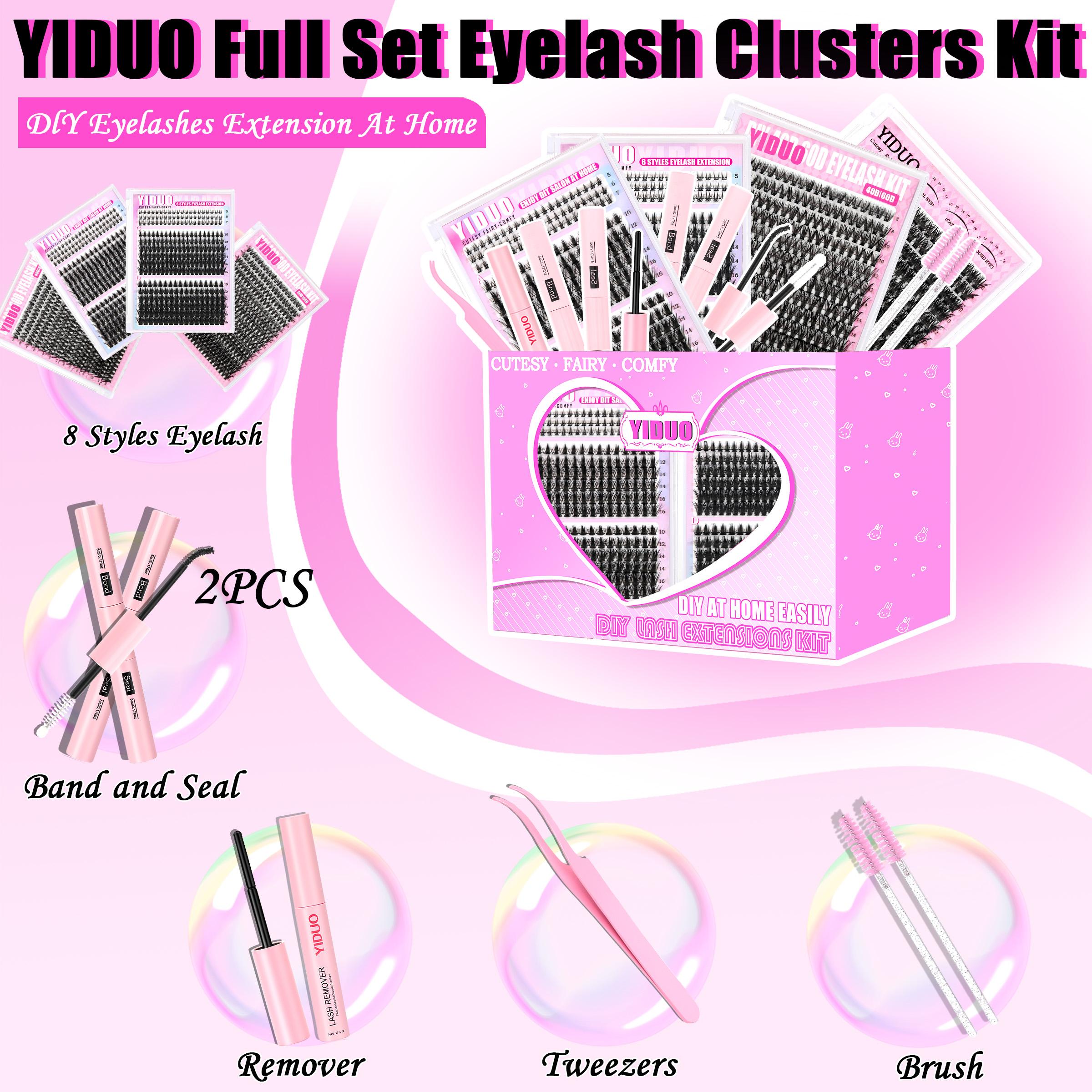 6 Styles Lash Cluster Kit, Spike/Bottom/80D/100D/200D/300D Volume Lashes, Eyelashes Extensions, 980 Pcs 5–20 mm D-Curl Cluster Eyelash Extension Kit with Lash Bond and Seal (2 Bottles), Remover, Tweezers and Brush for Easy DIY at Home