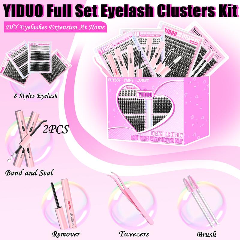 6 Styles Lash Cluster Kit, Spike/Bottom/80D/100D/200D/300D Volume Lashes, 980 Pcs 5–20 mm D-Curl Cluster Eyelash Extension Kit with Lash Bond and Seal (2 Bottles), Remover, Tweezers and Brush for Easy DIY at Home