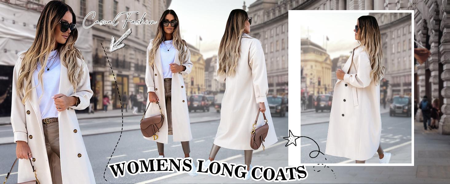 Danedvi Womens Notched Lapel Collar Double Breasted Pea Coat Winter Elegant Long Over Coats Jackets Tops Casual