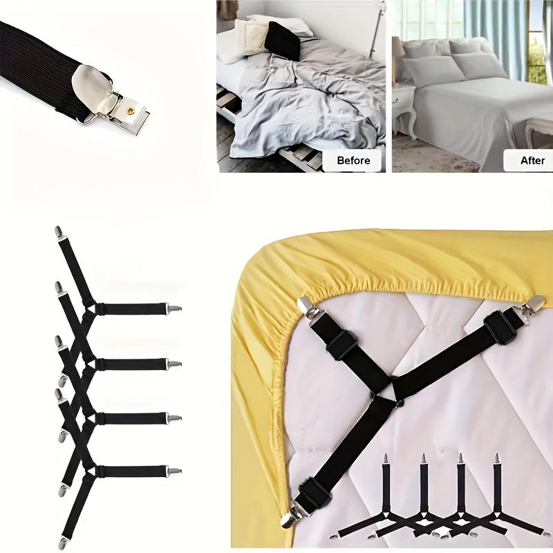 4-piece adjustable triangular bed sheet holder Bed Sheet Straps, Bed Sheet Grippers - made of elastic nylon, durable, non slip, black, suitable for sofas and tablecloths