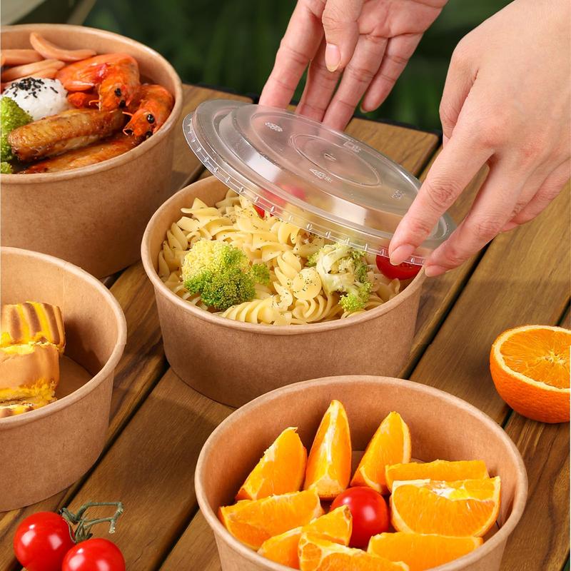 50Pack Disposable Kraft Paper Bowls with Lids and Forks,35oz Square/36oz Round,Meal Prep Containers Disposable Large Paper Bowls, Leakproof Food Containers Treat Soup Serving Bowl, Microwave Safe for Hot/Cold Food Clamshell Takeout Tray Compostable Arc Cu