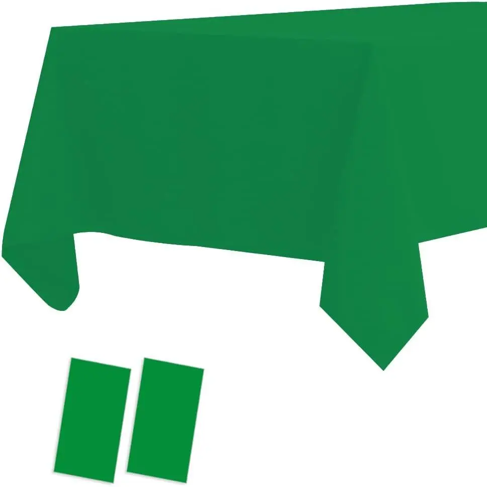 2-Pack Synthetic Modern Disposable Tablecovers, 54x108" Oil-Proof Lightweight Green Plastic Table Covers for Small Party, Outdoor BBQ Events