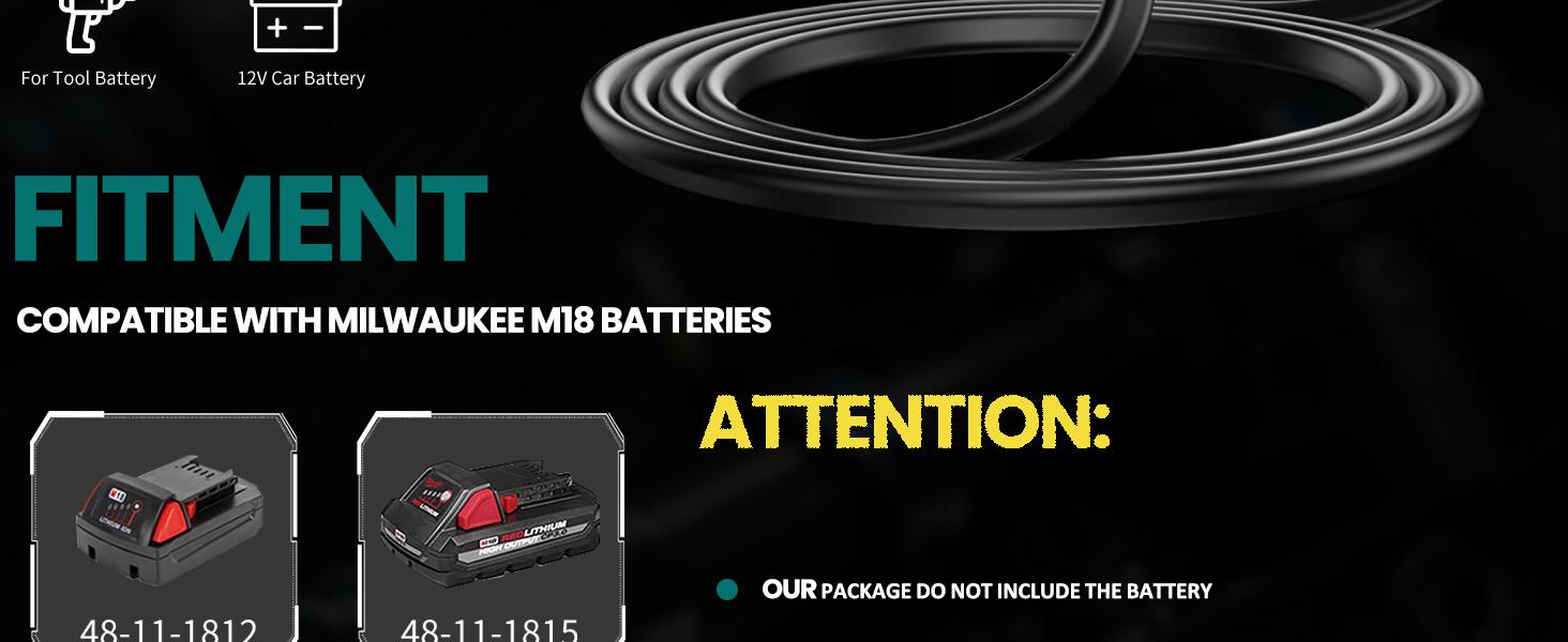 M18 Jumper Cables for Milwaukee 18V Batteries |     2FT 8AWG Booster Cable with Alligator Clips |     Jump Start Cars/RVs& Charge Tools |     392 °   F/200 °   C Silicone Wire Heat Resistant (Battery Not Included)