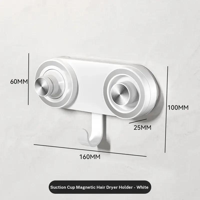 Suction Cup Magnetic Hair Dryer Holder, Wall-Mounted No-Drill Bathroom Rack, Compatible with Dyson Leifeng, Space-Saving Design