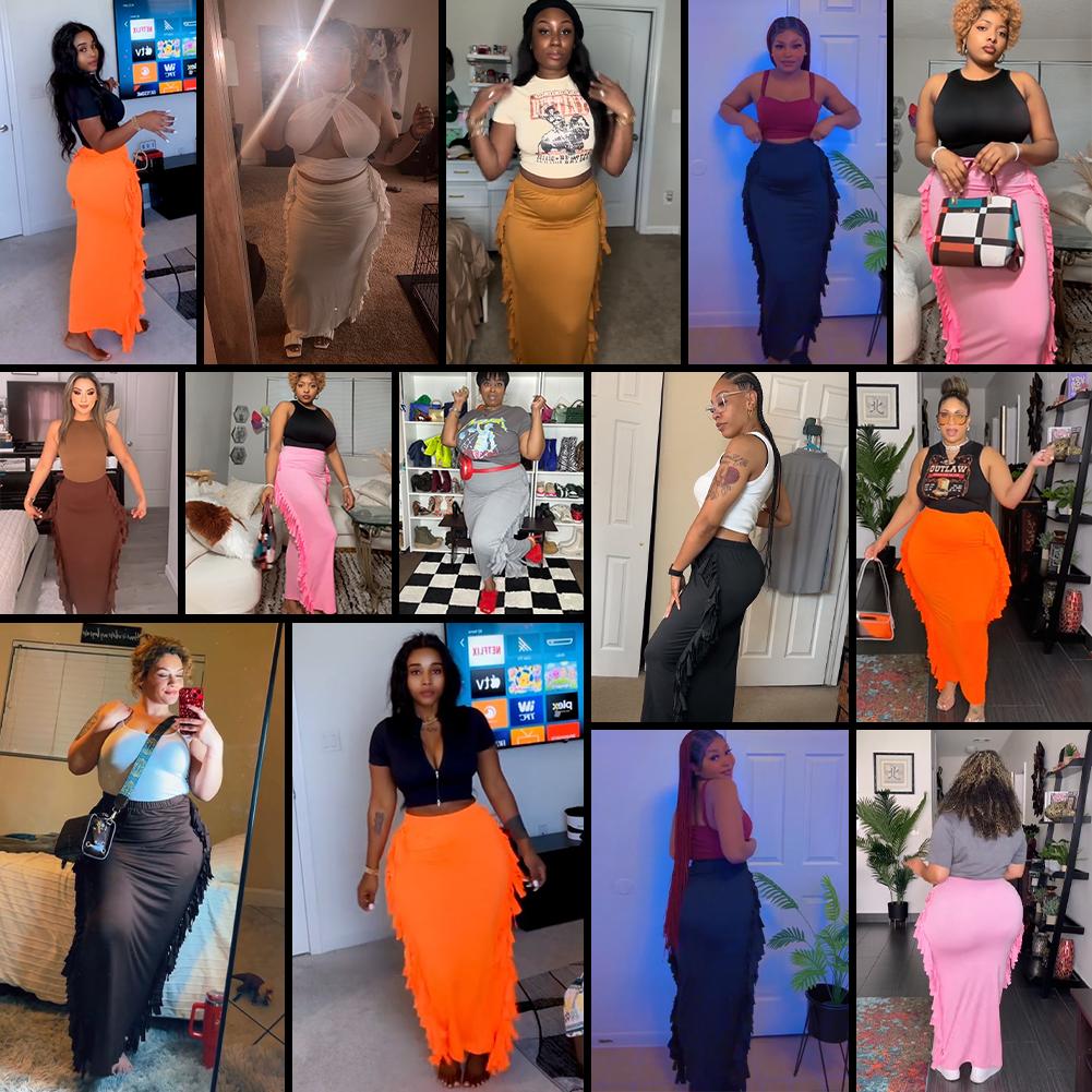 2026 Viral Movement Fringe Maxi Skirt  Minimalist Architectural Bodycon Skirt,Sophisticated Side Tassels,High Waist Party Piece (True to Size) Womenswear