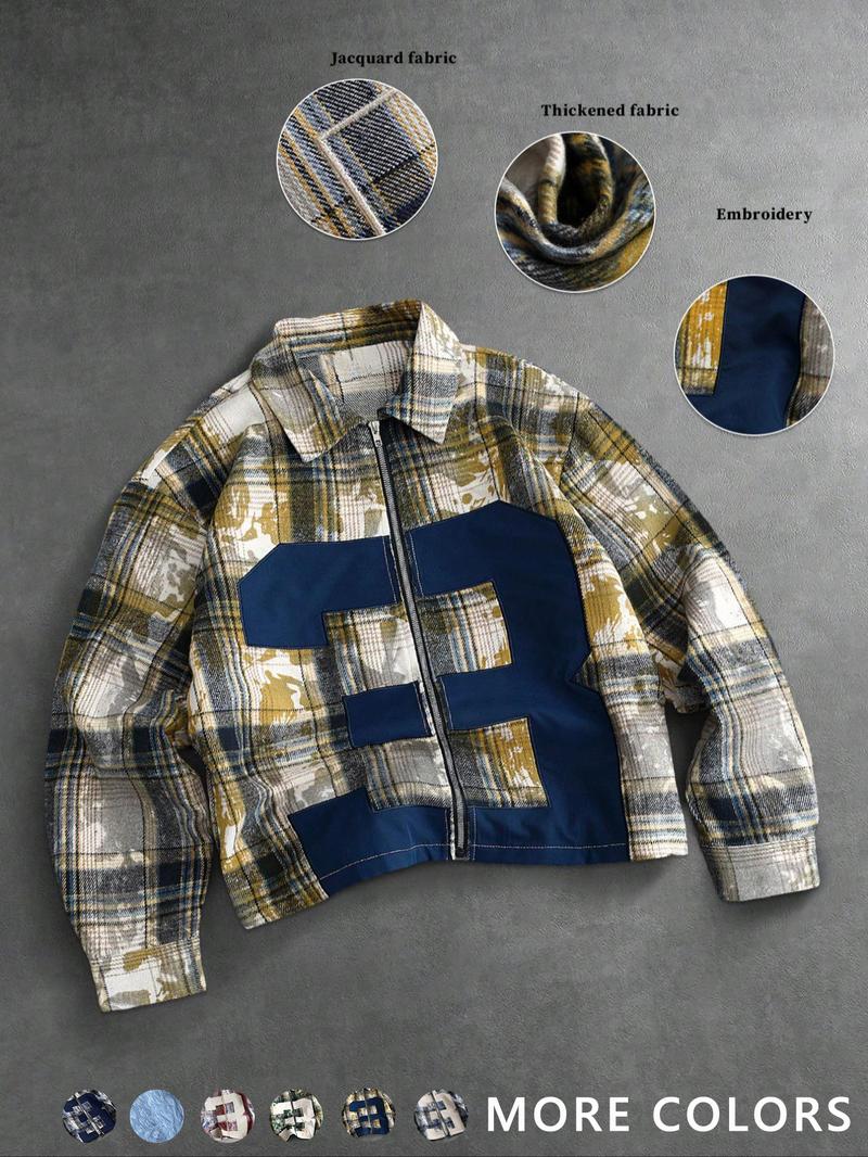 Men's New Trendy Fashion Street Campus Plaid Shirt, Casual Stylish Button-Down Top, Perfect for Daily Wear and School