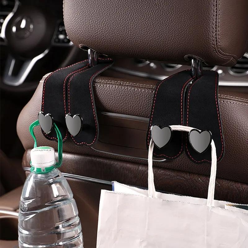 Heart Shape Metal Car Seat Headrest Hooks 2 in 1 Leather Car Seat Back Hook Purse and Bag Backpack Double Hook Car Seat Hanger Backseat Hanging Organizer Car Storage Organizer