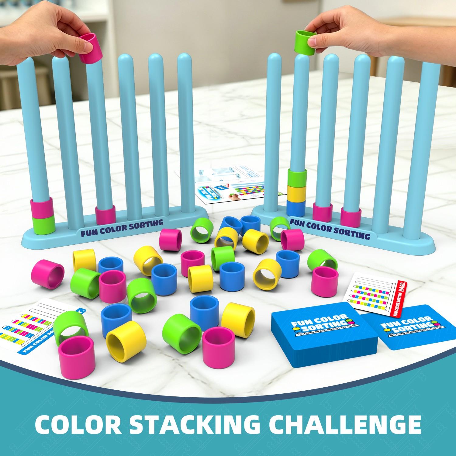 Fast-Paced Color Stacking Puzzle Game-Challenge 50 Logic Puzzles Ultimate Giant Matching Brain Teaser Strategy Game for Kids&Family，Indoor Outdoor Family Board Game,STEM Sensory Toys for Kids Problem Solving, Travel Party Gifts for Kids Ages 6+ Boys Girls