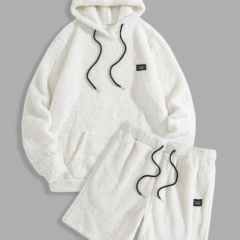 Men's Thermal Long Sleeve Hoodie & Drawstring Waist Short Set, Casual, Cozy and Breathable Two-Piece Outfits for Daily Outdoor Wear, Men's Clothing for Spring & Fall, Sweatsuit Sets