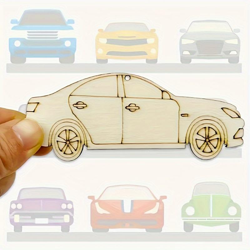 10 wooden car, sports car, and racing car shaped pieces for DIY painting and graffiti crafts, wooden hanging ornaments, decorations for holidays, weddings, family parties, and birthdays
