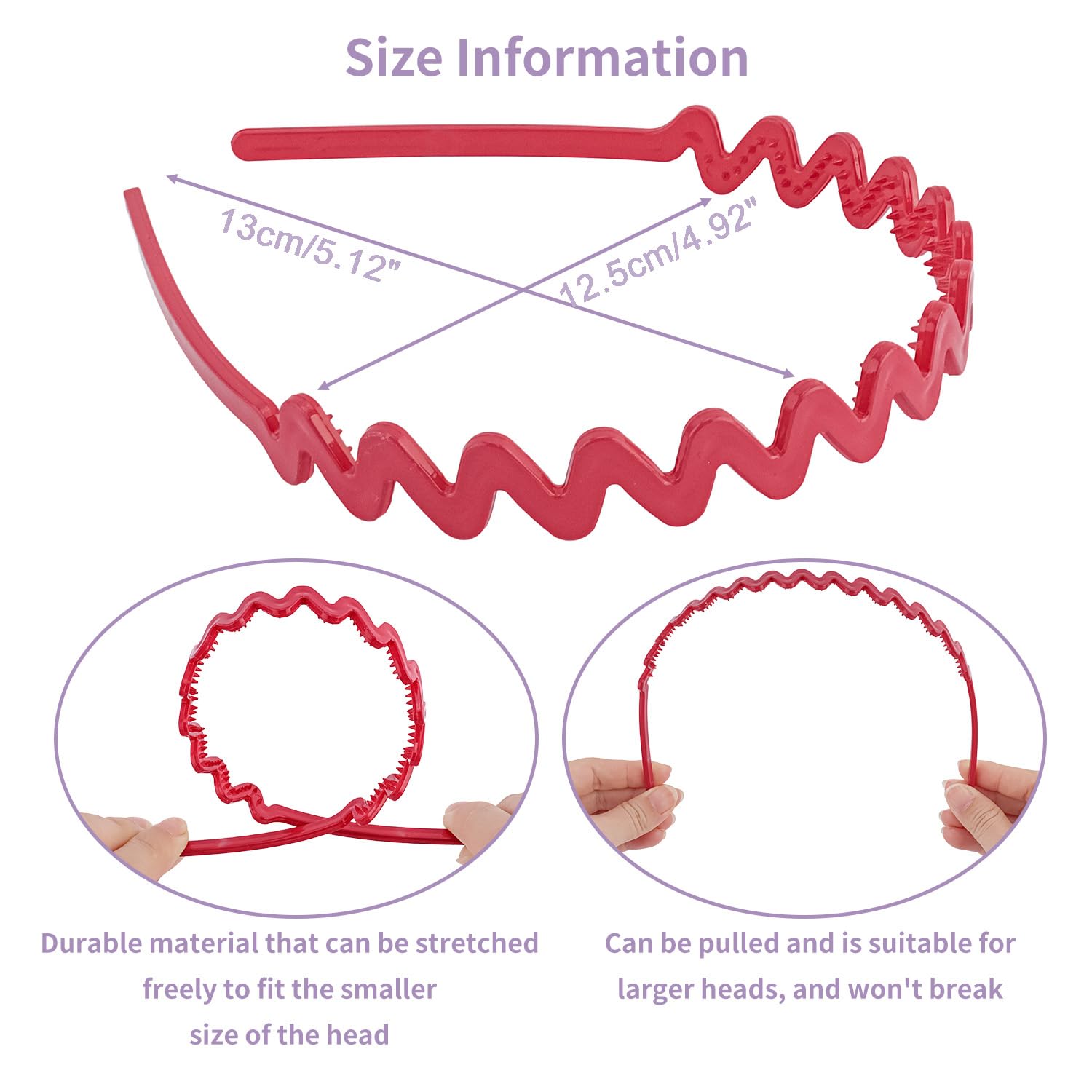 8 count Headbands for Girls, Non-Slip Plastic Wavy Girls Headbands with  for , Teens, Multi-Color Zig Zag Stretchy Hair Bands for Girl, Diademas para Ninas Hair Accessories