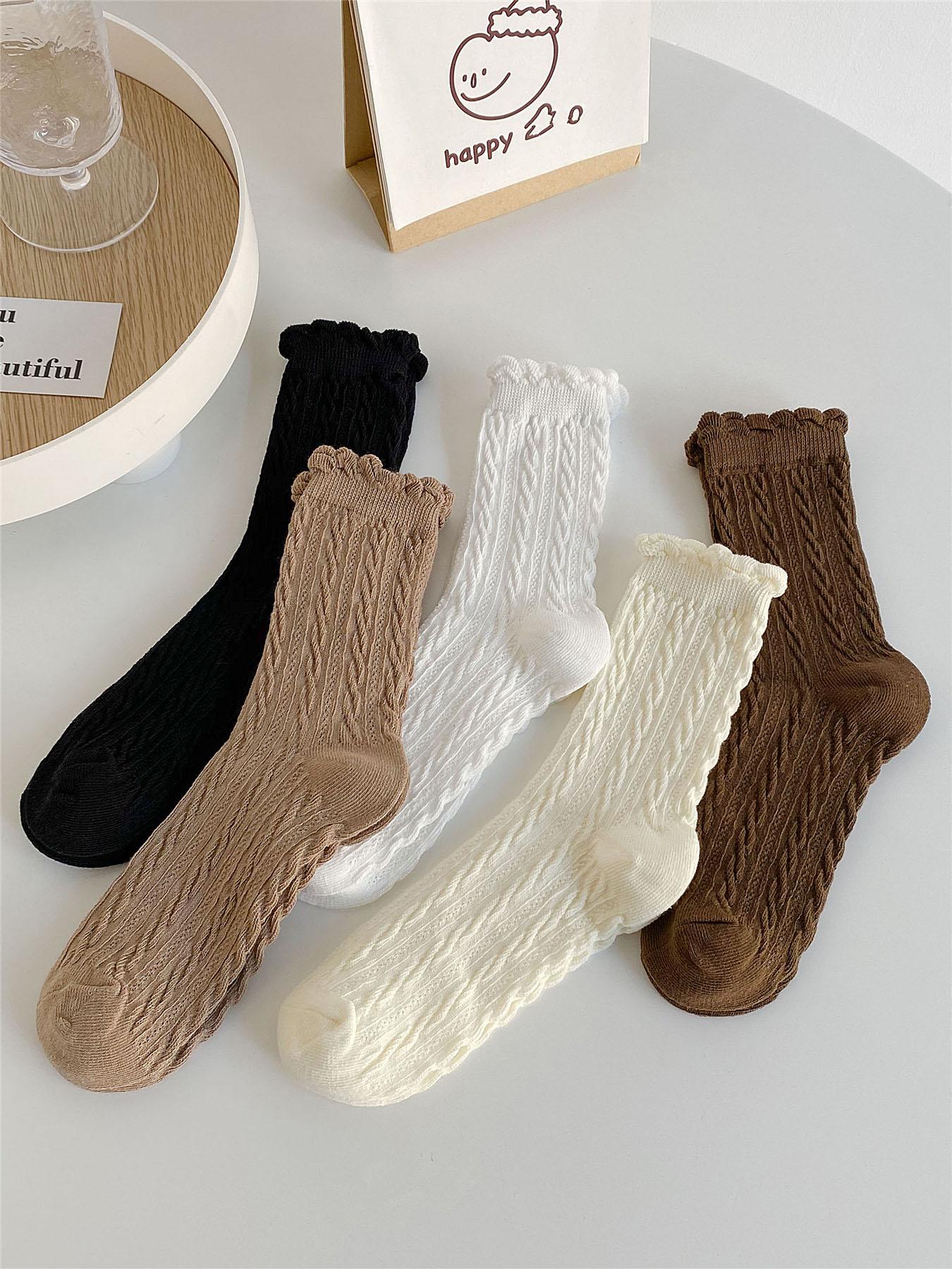 Women's Solid Textured Crew Socks, Casual Cozy Mid-calf Socks for Daily Wear, Women's Socks & Hosiery for All Seasons