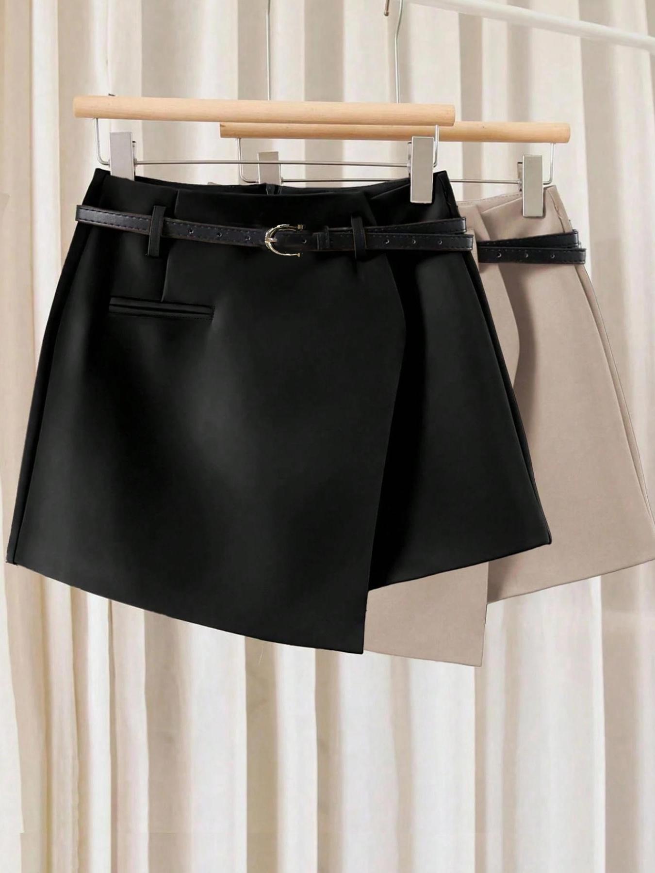 Women's Asymmetrical Hem Skirt Pants Set, Multifunctional One-Piece Shorts, Beltless Matching Skirt Pants 2 Piece Set