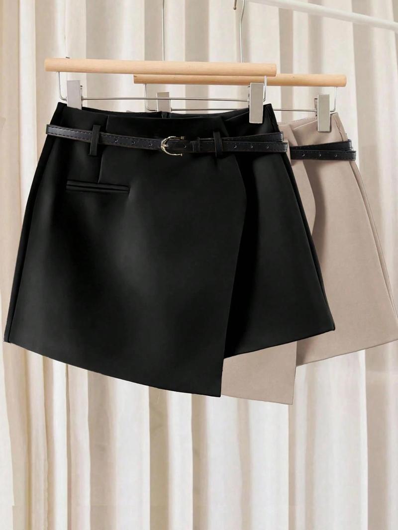 Women's Asymmetrical Hem Skirt Pants Set, Multifunctional One-Piece Shorts, Beltless Matching Skirt Pants 2 Piece Set