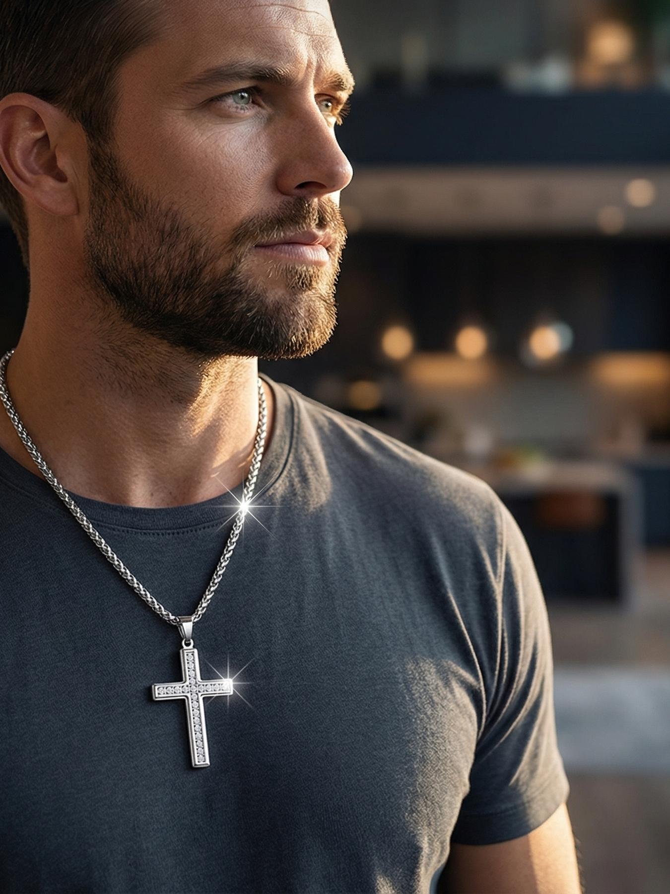 18K Diamond-encrusted Cross Necklace, Simple and Versatile, for Couples # Best Friends # Jewelry / Stainless Steel / Colorfast / Hypoallergenic / Couples / Festivals / Parties / Ideal Gift
