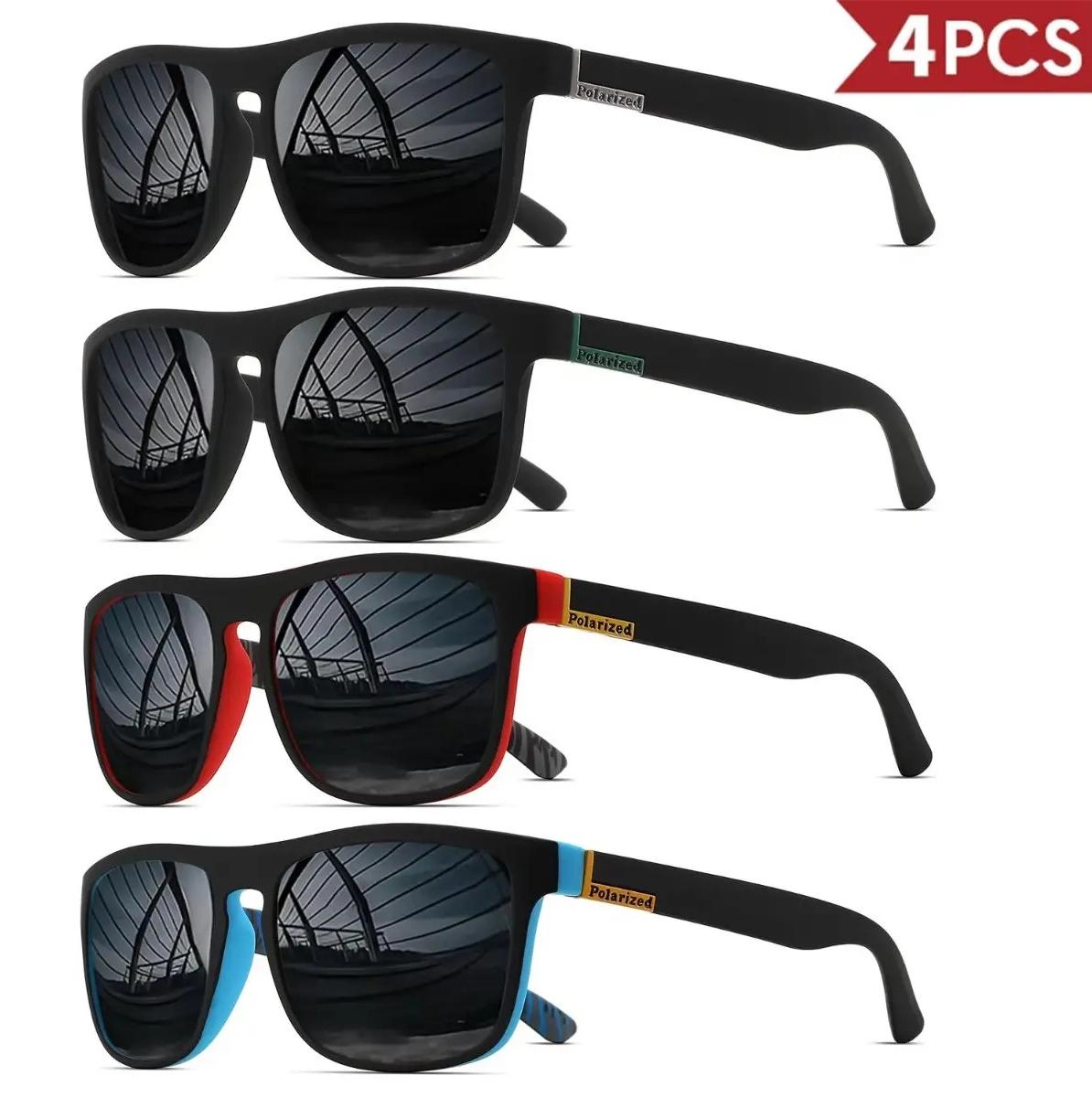 4 Pack Classic Square Polarized Sports Sunglasses for Men & Women | Lightweight PC Frame, UV400 Protection, Durable Shades for Driving, Fishing & Cycling outdoorfun