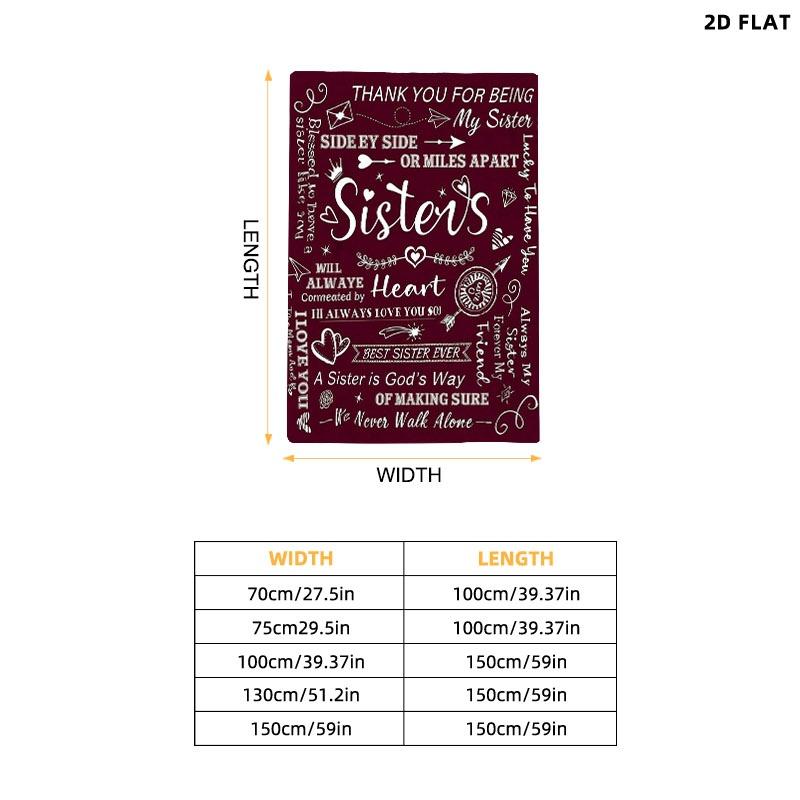 Sisterhood - Themed Throw Blanket, Single - sided Printed, Various Specifications, Soft Flannel, Perfect for Napping/Lounging, Ideal Gift for Sister Bond, Decorated with Heart/Arrow/Crown & Loving Phrases like "Best Sister Ever"