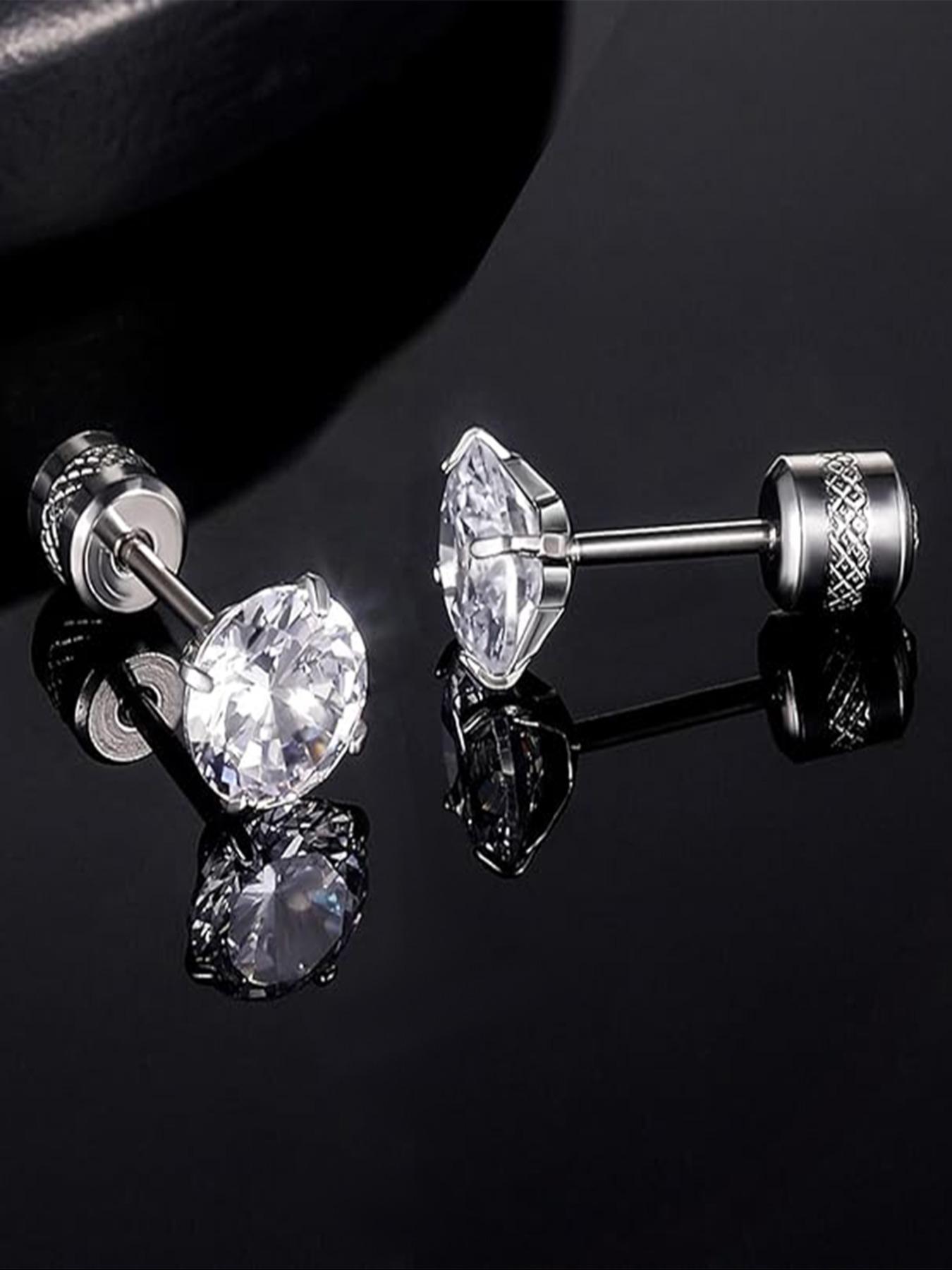 Men's Punk Style Artificial Zircon Decor Stud Earrings, Stainless Steel Earrings, Fashion Jewelry for Party, Daily Decor, Trendy All-match & Exquisite Jewelry for Birthday Gift