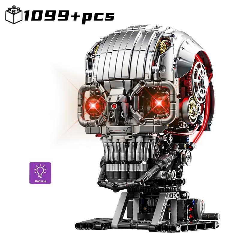 Mechanical Skull LED Building Blocks Model, Stem Education Puzzle Toy, High Difficulty DIY Kit, Gift for Kids & Adults, Collectible Display Piece