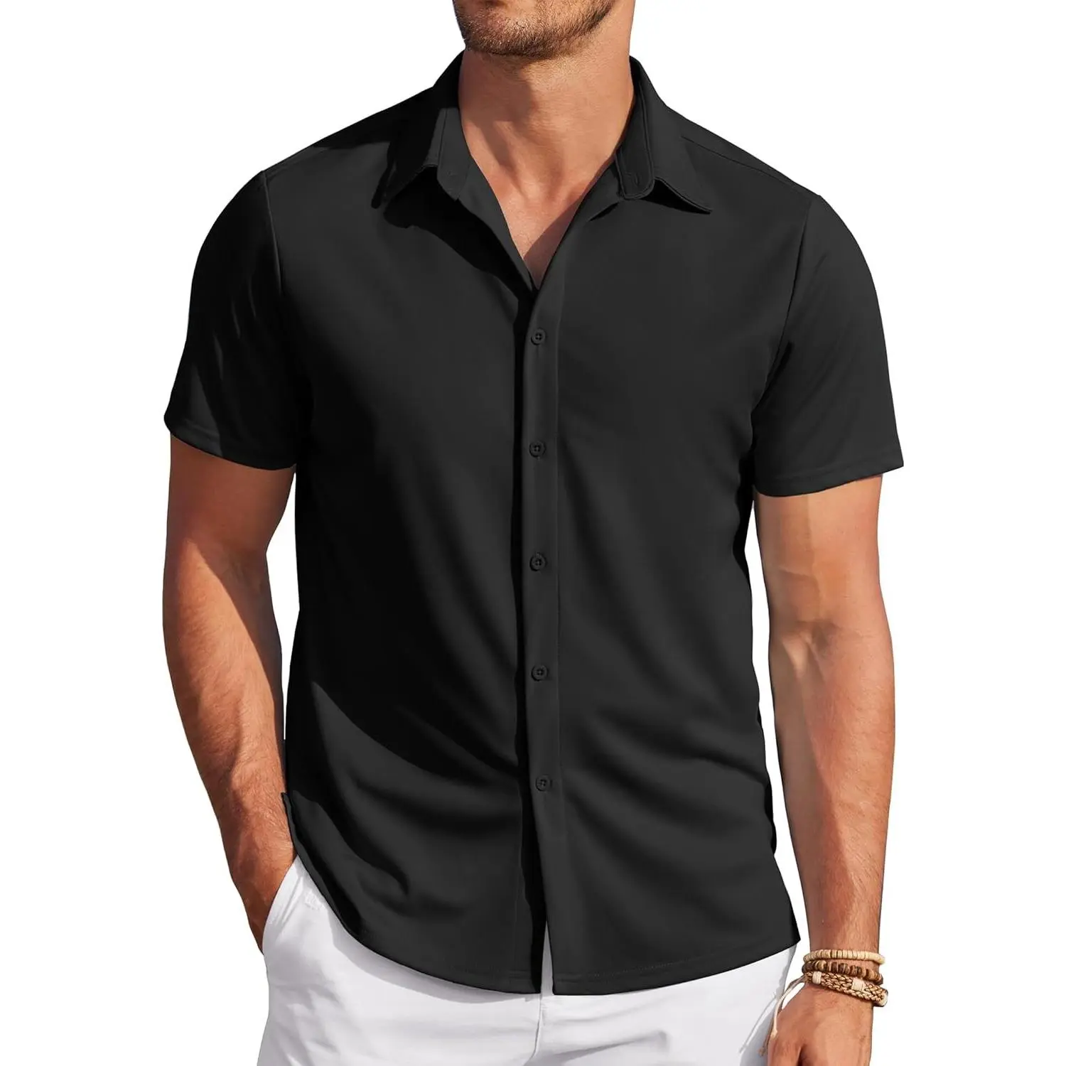 Mens Casual Wrinkle Free Shirts Short Sleeve Button Down Summer Stretch Dress Shirt