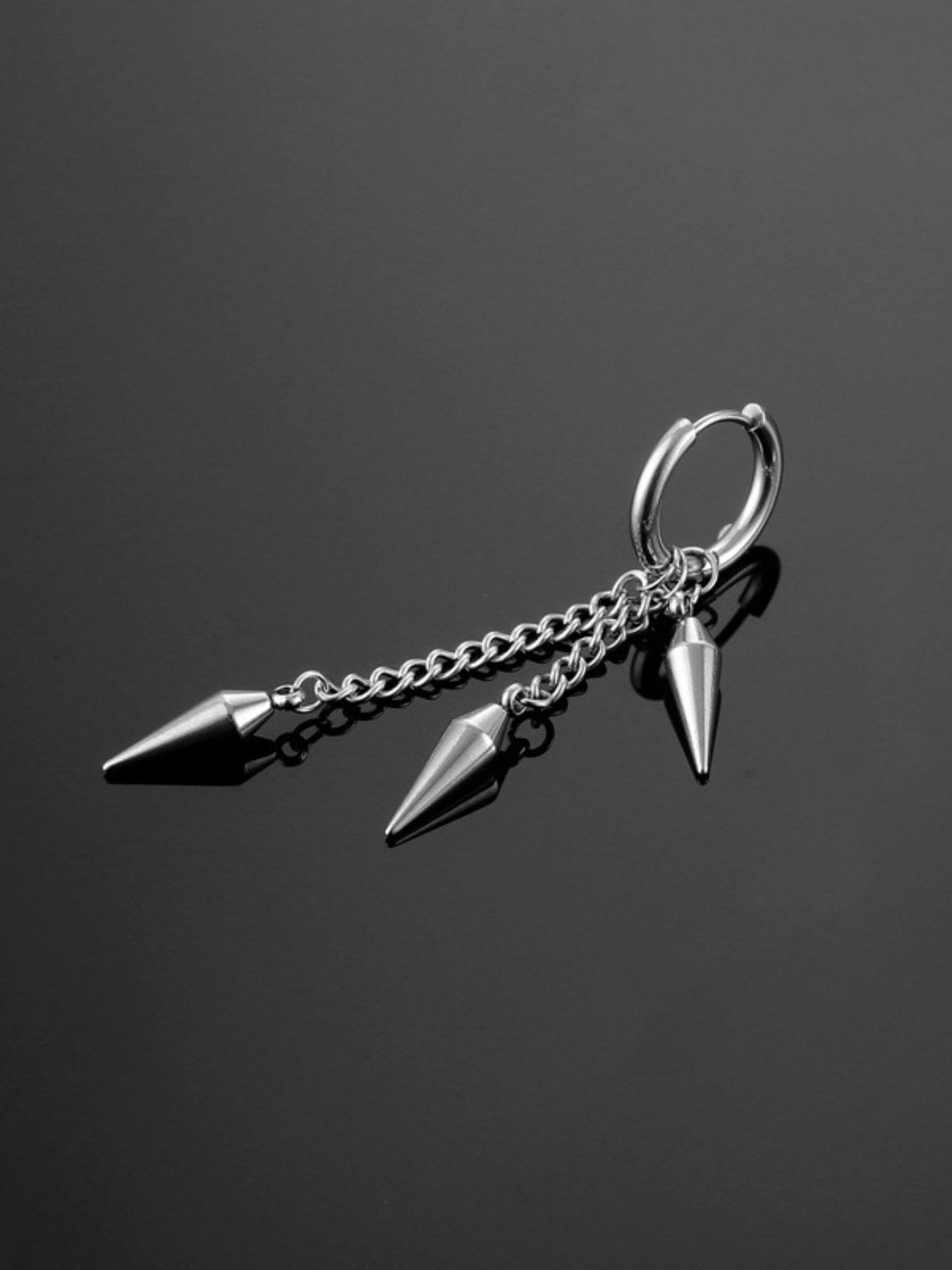 Gothic Punk Rock Style Conical Pendant Statement Earrings, Unisex Stainless Steel Hoop Accessories, Perfect for Daily Wear & Party Holidays