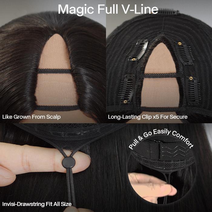 Recool Hair Yaki Loose Body Burmese Curly Yaki Straight V Part Wig Invisible Drawstring Human Hair Wig 180% 250% Density Real Scalp No Leave Out Glueless Wig High-Quality 100% Human Hair Beginner Friendly