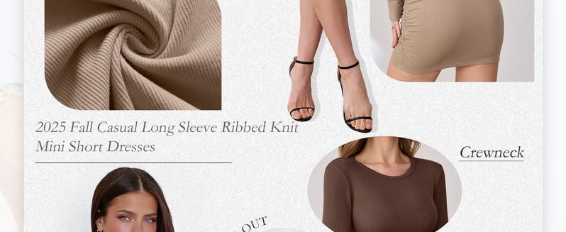 ANRABESS Women Long Sleeve Bodycon Mini Dress Sexy Crewneck 2025 Fall Ribbed Knit Slim Fit Party Cocktail Night Short Dresses