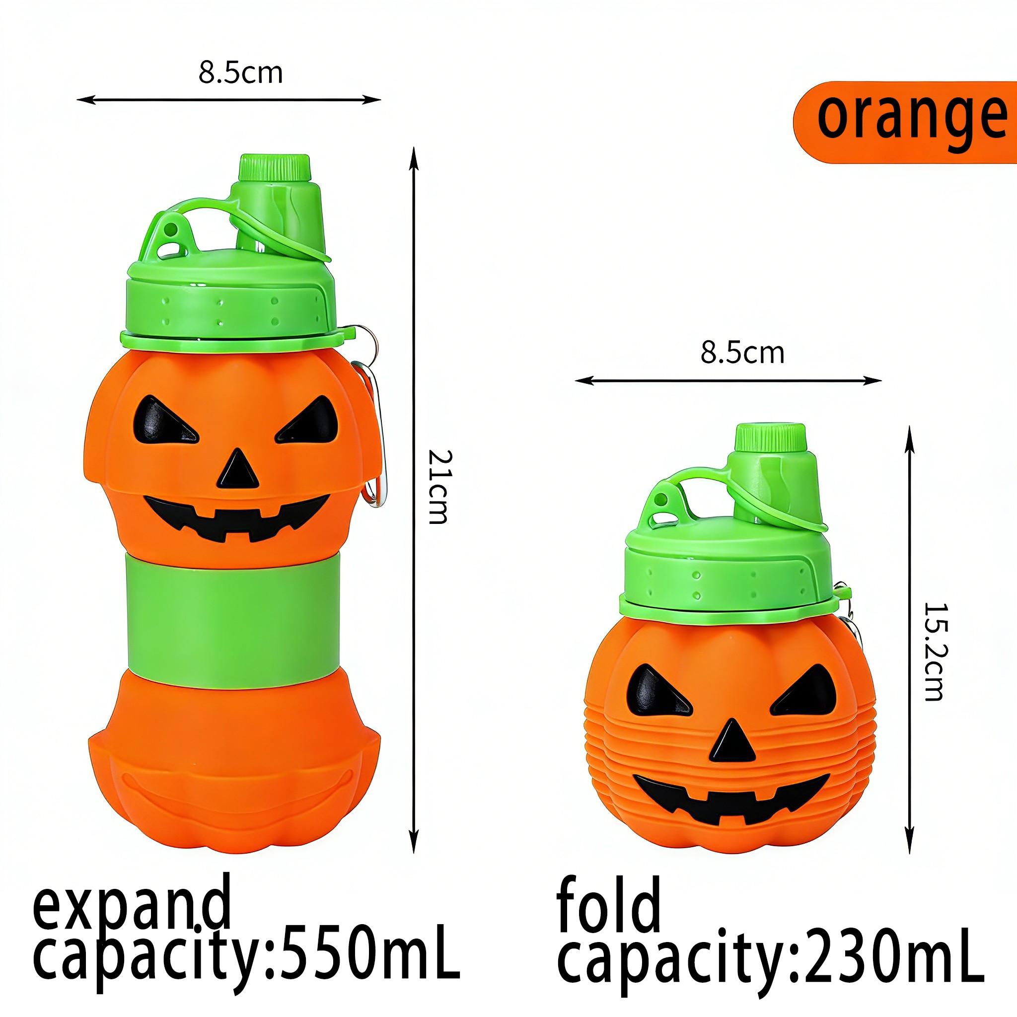 Outdoor sports water bottle, silicone folding cup, Halloween-inspired pumpkin design, telescopic and portable silicone water cup, collapsible water bottle, travel water bottle, sports portable sports water bottle, reusable water bottle, equipped with clim