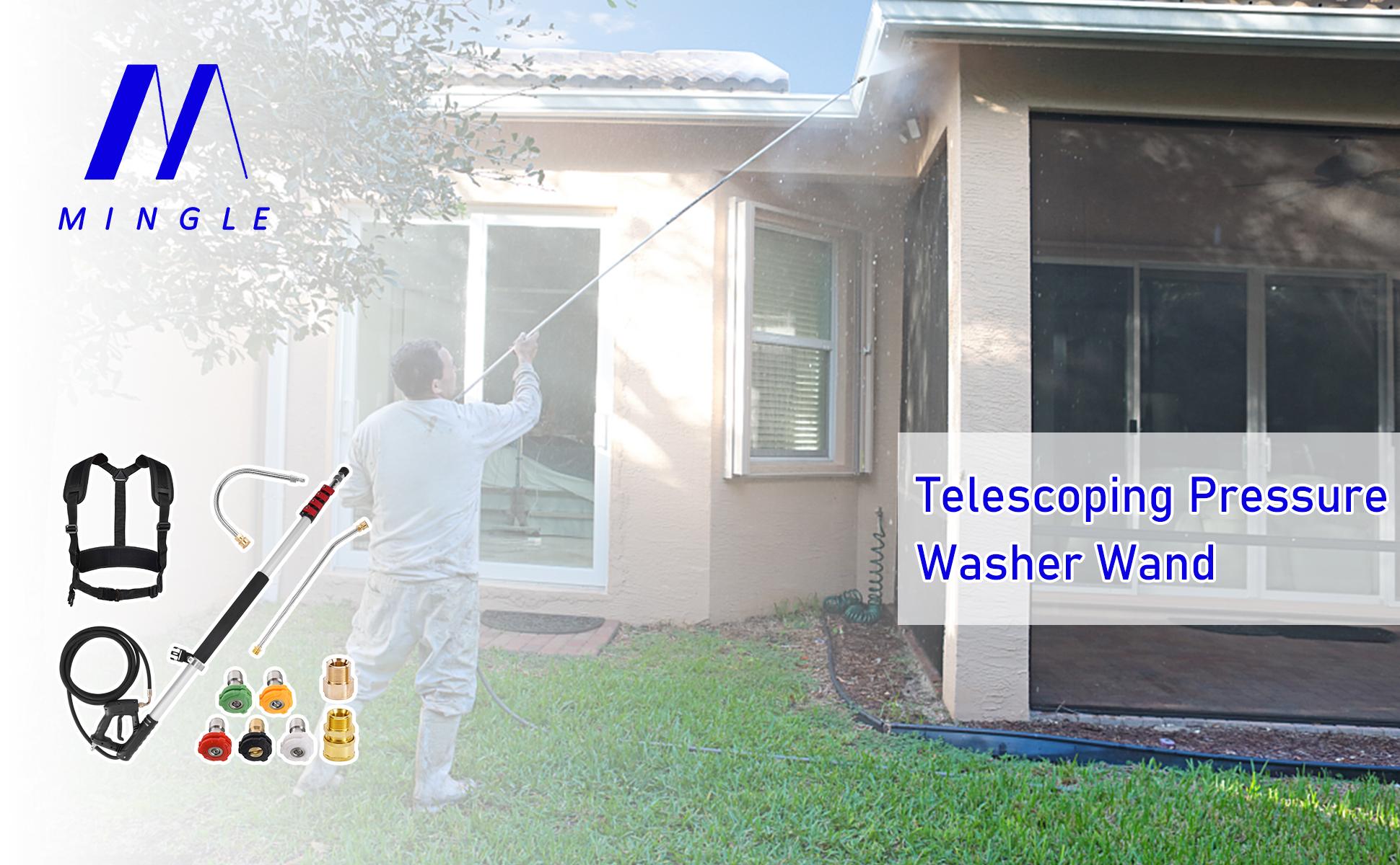 M MINGLE Telescoping Pressure Washer Wand, 20 Feet Aluminum High Power Washer Telescopic Spray Wand with 2 Extension Wands, 5 Spray Nozzle Tips, 2 Couplers and Support Belt, 4000 PSI
