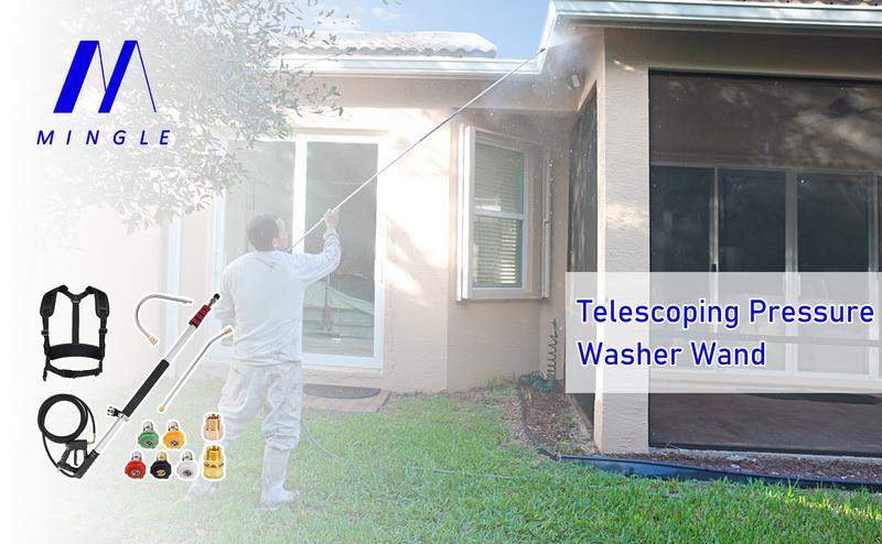M MINGLE Telescoping Pressure Washer Wand, 20 Feet Aluminum High Power Washer Telescopic Spray Wand with 2 Extension Wands, 5 Spray Nozzle Tips, 2 Couplers and Support Belt, 4000 PSI